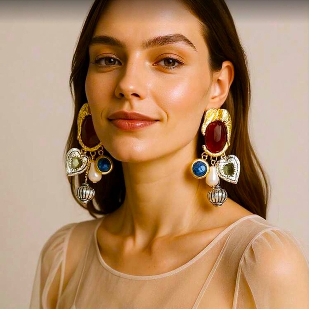 New Tribal Bohemian Vintage Gold And Red Statement Earrings 42$